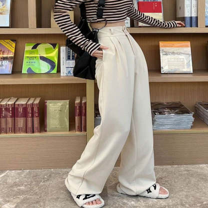 Two Buttons Wide Leg Pants For Women-Legletic