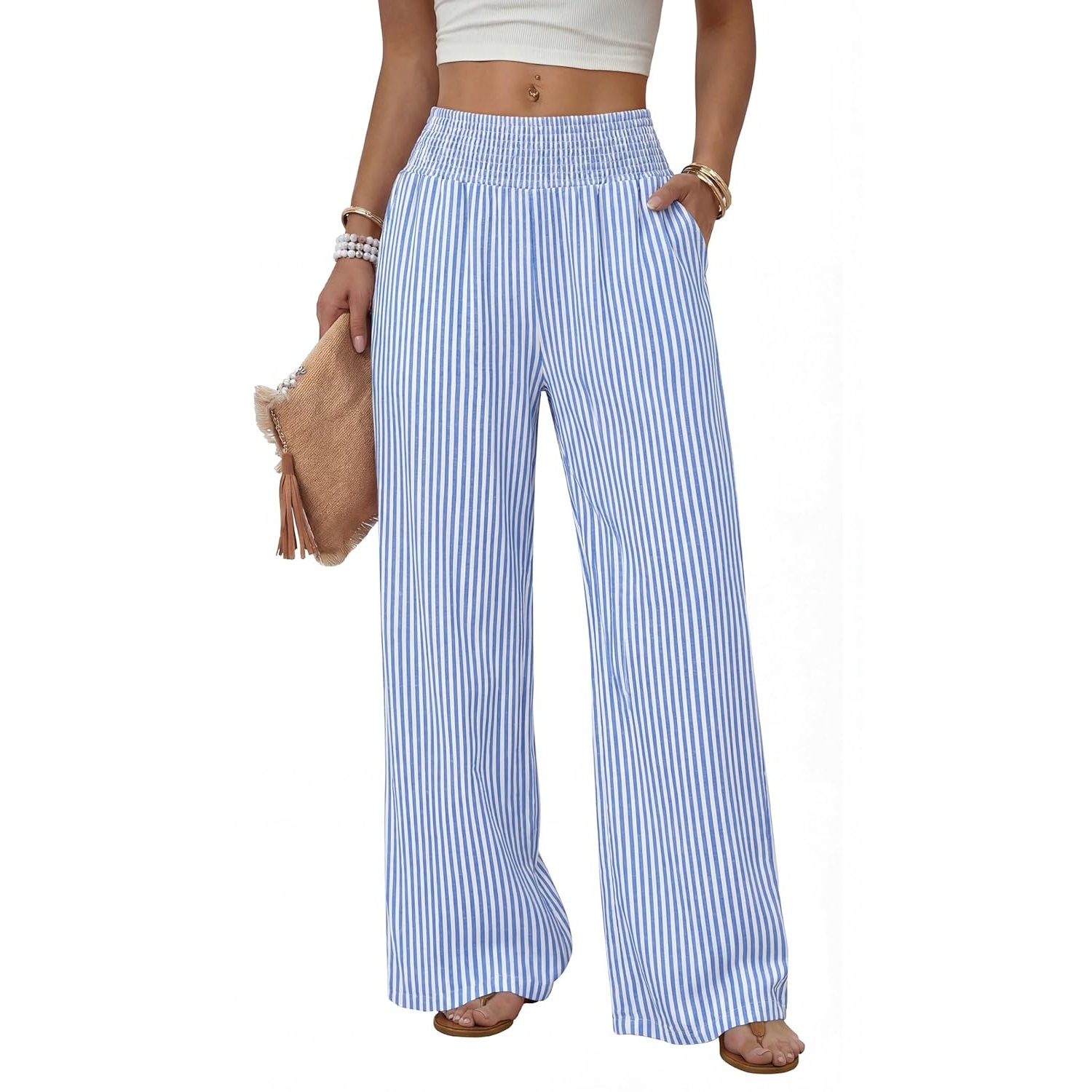 Casual Lounge Wide Flowy High Pants For Women