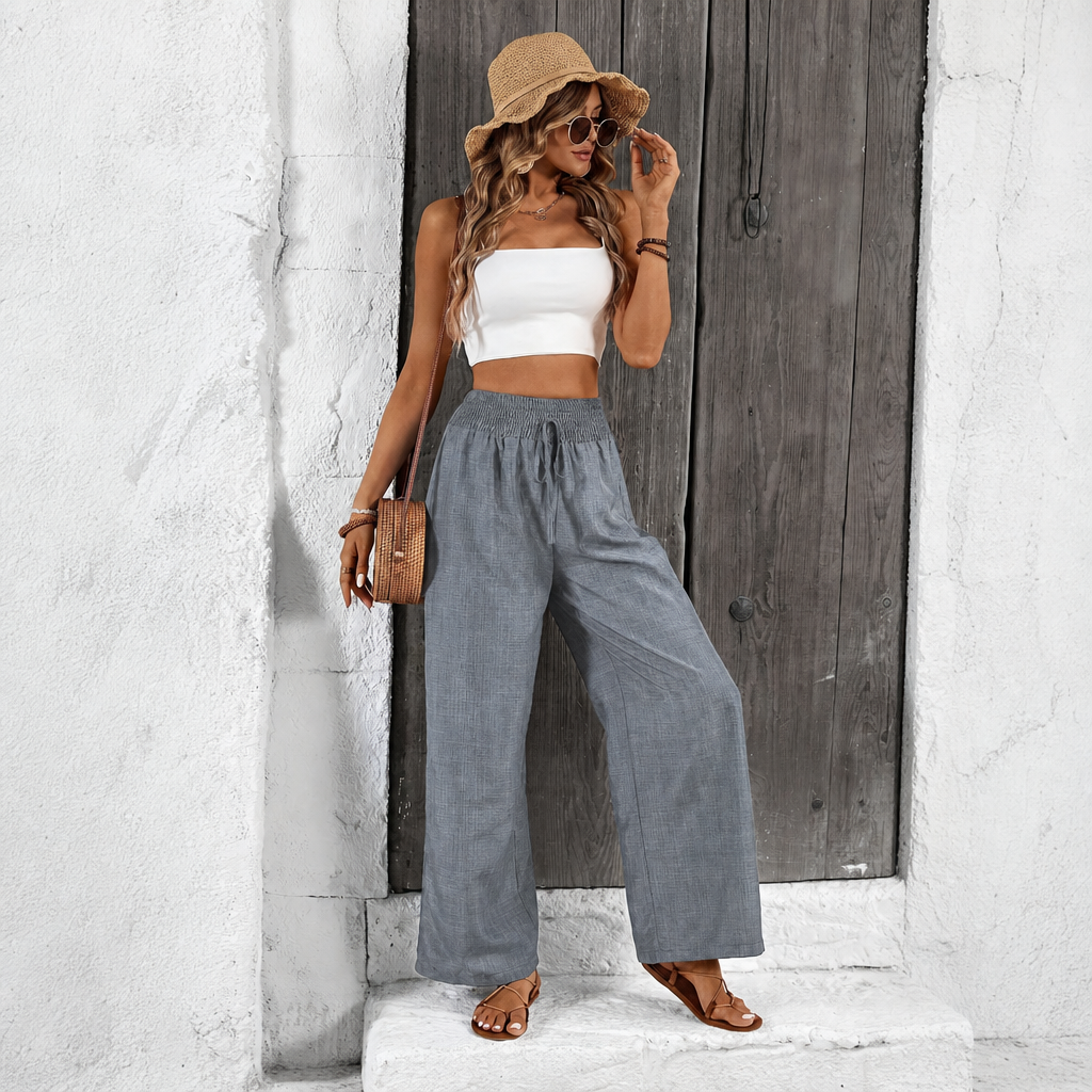 Drawstring Wide Leg Casual Pants For Women