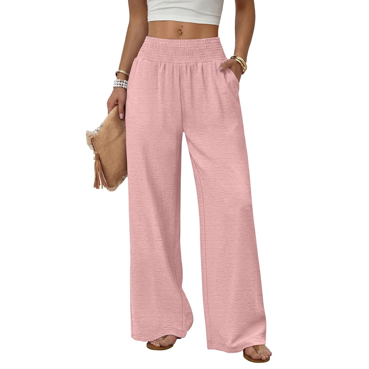 Casual Lounge Wide Flowy High Pants For Women