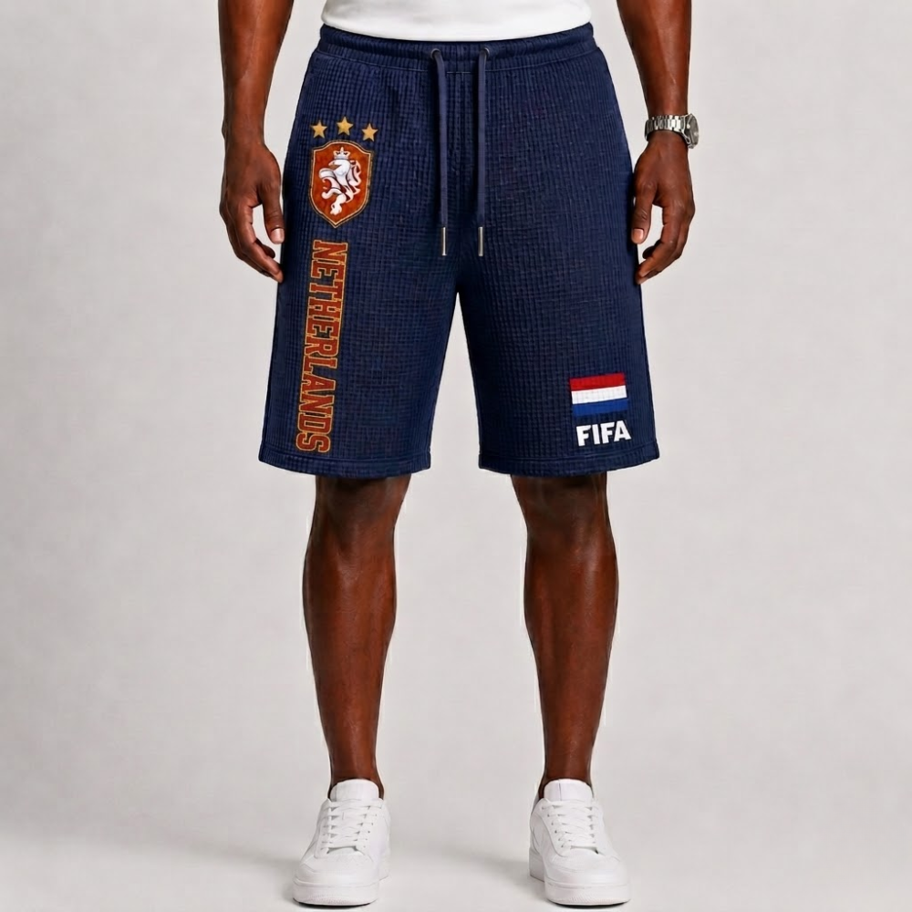FIFA 2026 Netherlands Printed Waffle Football Fan Shorts