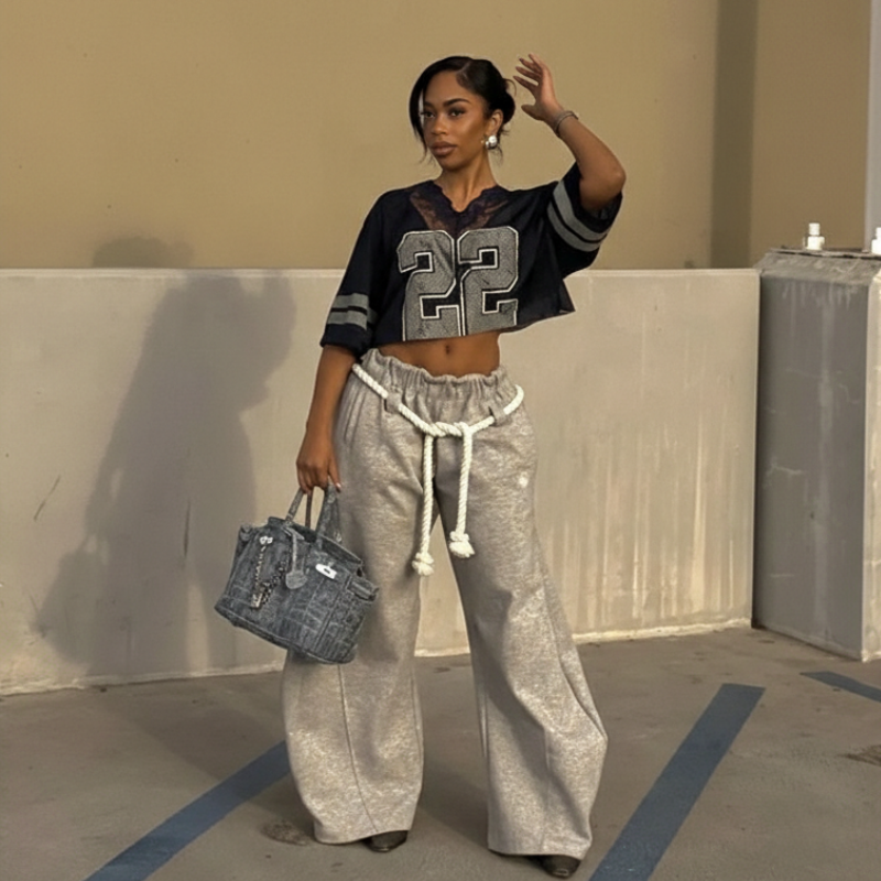 Baggy Wide Leg Pants for Women Casual Elastic Waist Lantern Trouser Sweatpants Womenswear