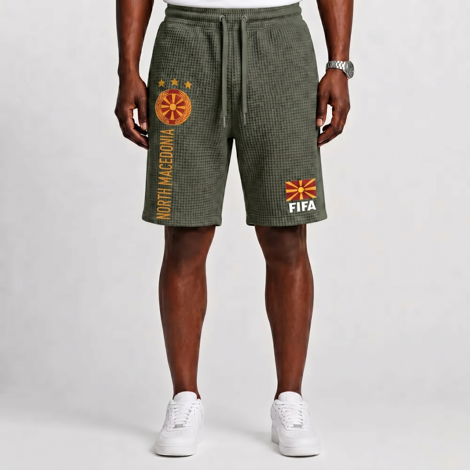 FIFA 2026 North Macedonia Printed Waffle Football Fan Shorts