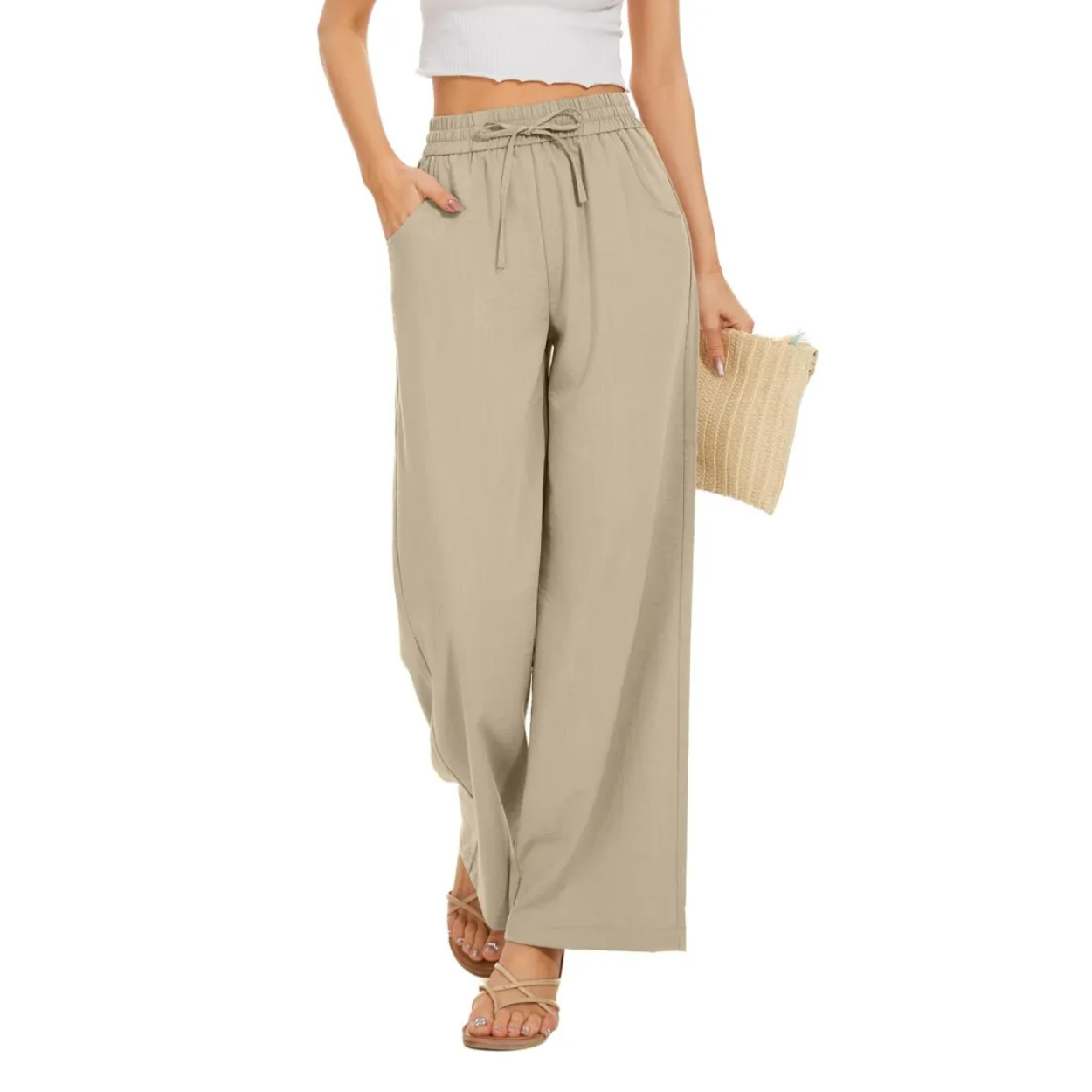 Loose Fit Palazzo Pants With Elastic And Pockets For Women