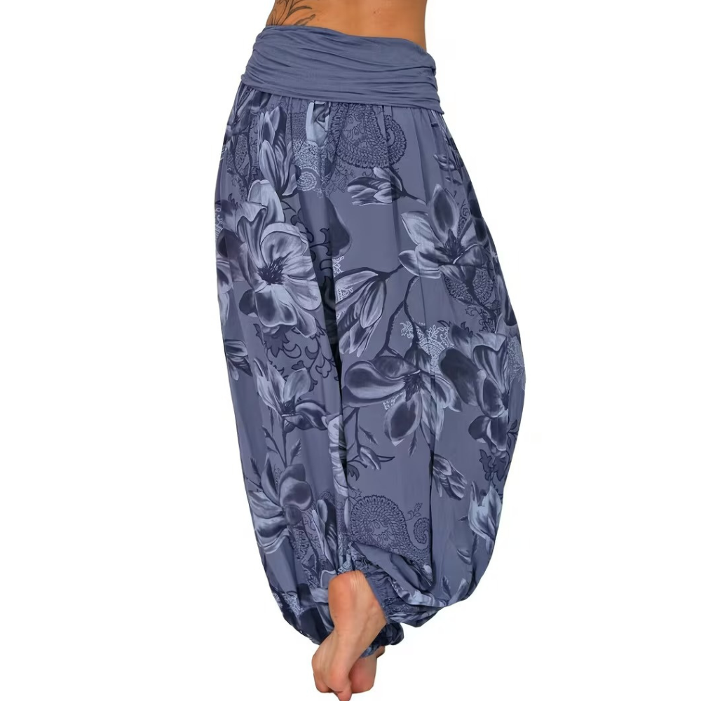 Boho Floral Print Ruched Harem Pants For Women