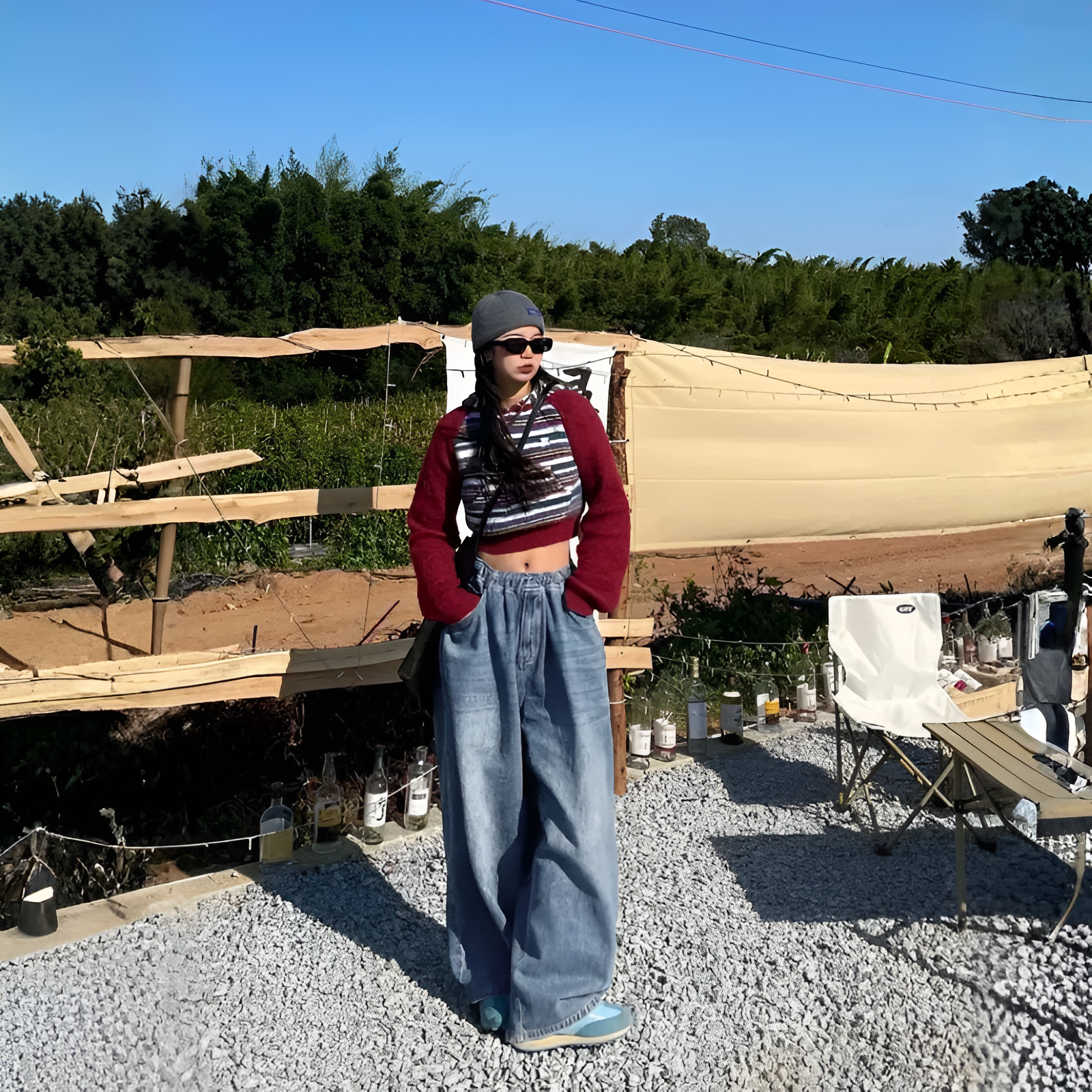 Dark Wash Loose Fit Vintage Denim Pants For Women