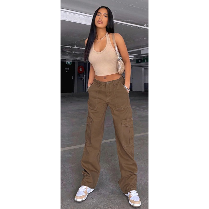 Straight Cargo Pants With Pockets For Women-Legletic