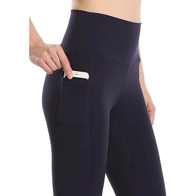 Women's Solid High Waisted Yoga Pants Length Leggings With Pockets-Legletic