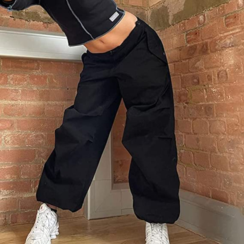 Women's Baggy Cargo Pants Wide Leg Hip Hop Casual Relaxed Fit Sweatpants Hipster Parachute Cargo Pants Y2K-Legletic