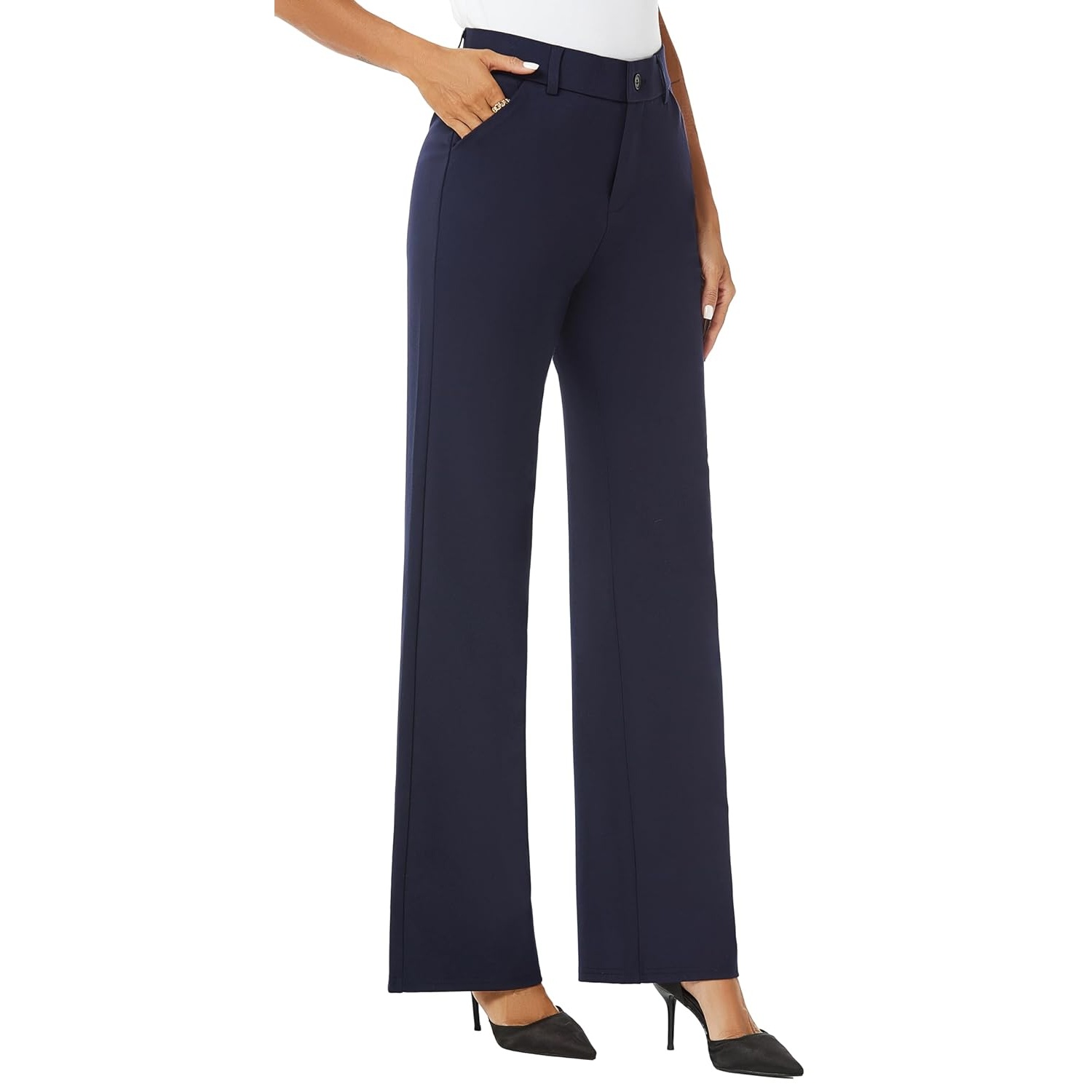 Casual Straight High Trousers With Pockets For Women
