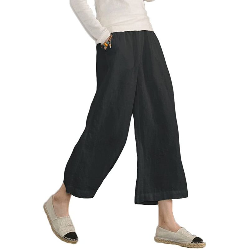 Comfy Loose Cotton Capris Cropped Wide Leg Pants-Legletic