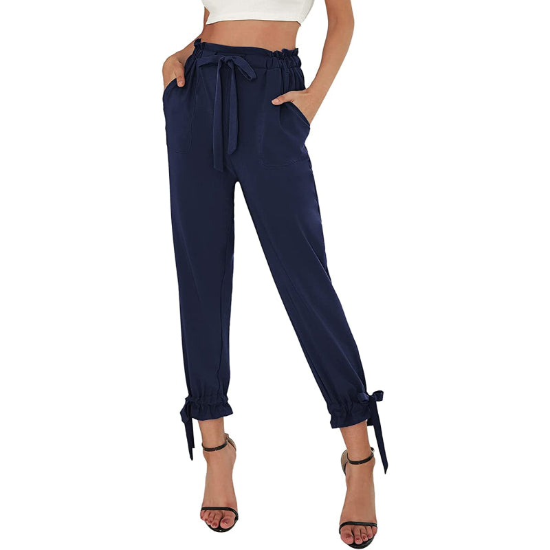 Women Regular Fit High Waist Pencil Pants With Bow-Knot Pockets-Legletic