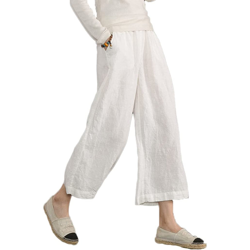 Comfy Loose Cotton Capris Cropped Wide Leg Pants-Legletic