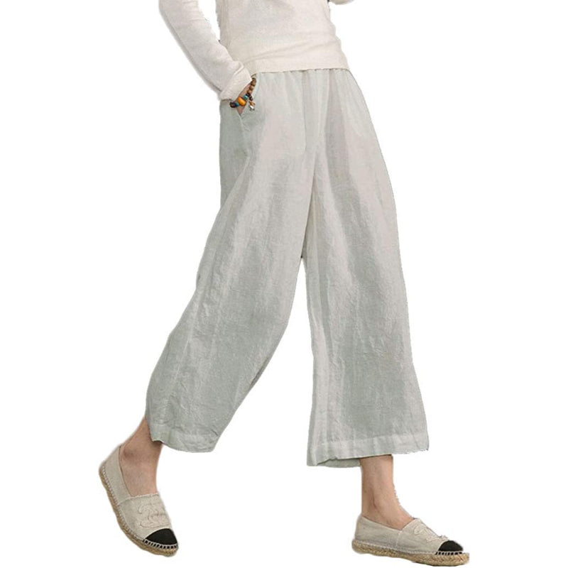 Comfy Loose Cotton Capris Cropped Wide Leg Pants-Legletic