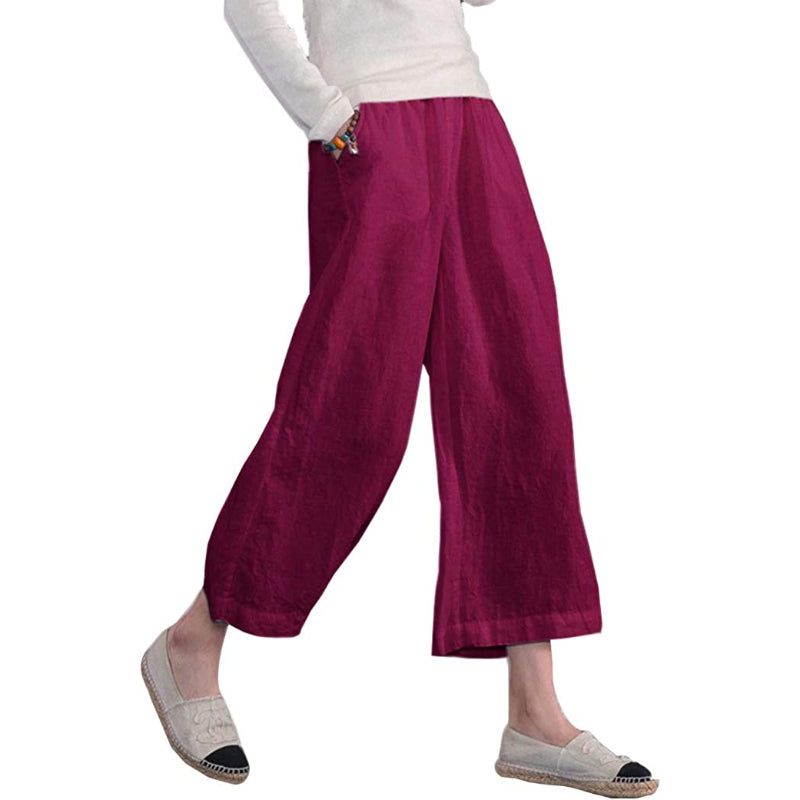 Comfy Loose Cotton Capris Cropped Wide Leg Pants-Legletic