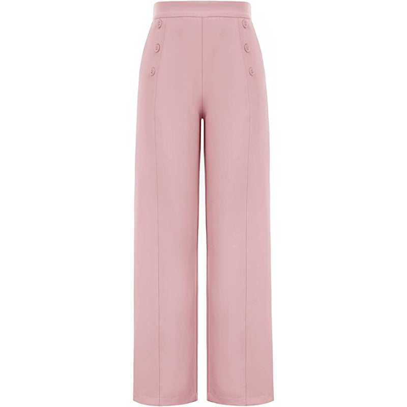 Women's Stretchy High Waisted Work Wide Leg Pants Button Down Casual Sailor Trousers With Pockets-Legletic