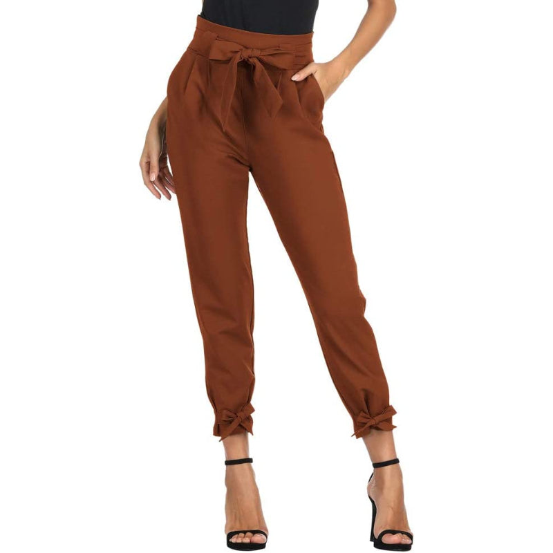 Women High Waist Casual Pencil Pants With Bow-Knot Pockets For Work-Legletic