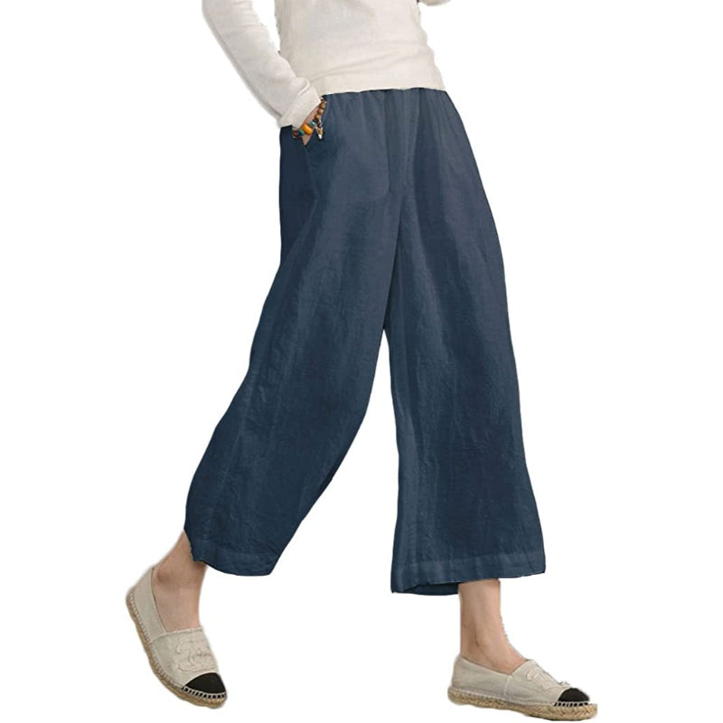 Comfy Loose Cotton Capris Cropped Wide Leg Pants-Legletic