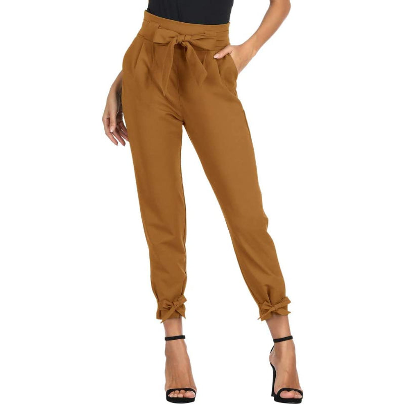 Women High Waist Casual Pencil Pants With Bow-Knot Pockets For Work-Legletic