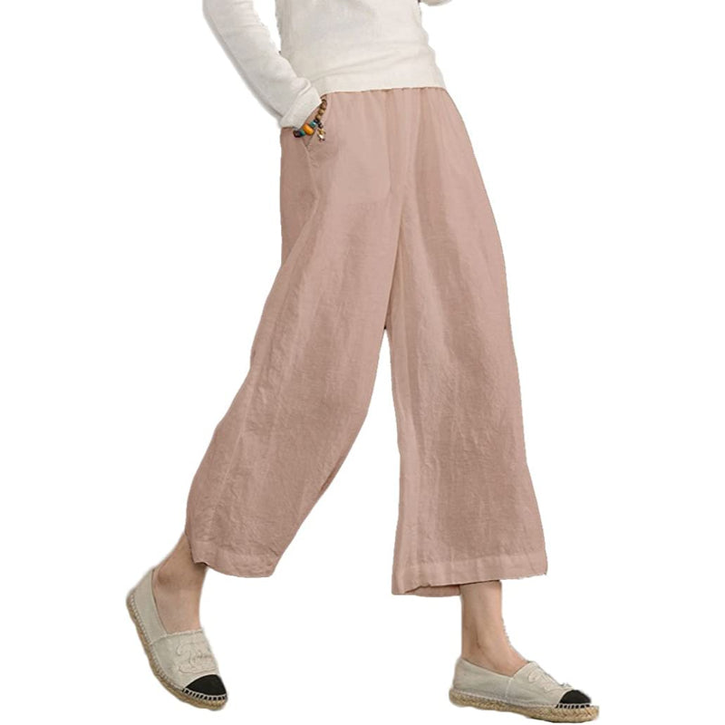 Comfy Loose Cotton Capris Cropped Wide Leg Pants-Legletic