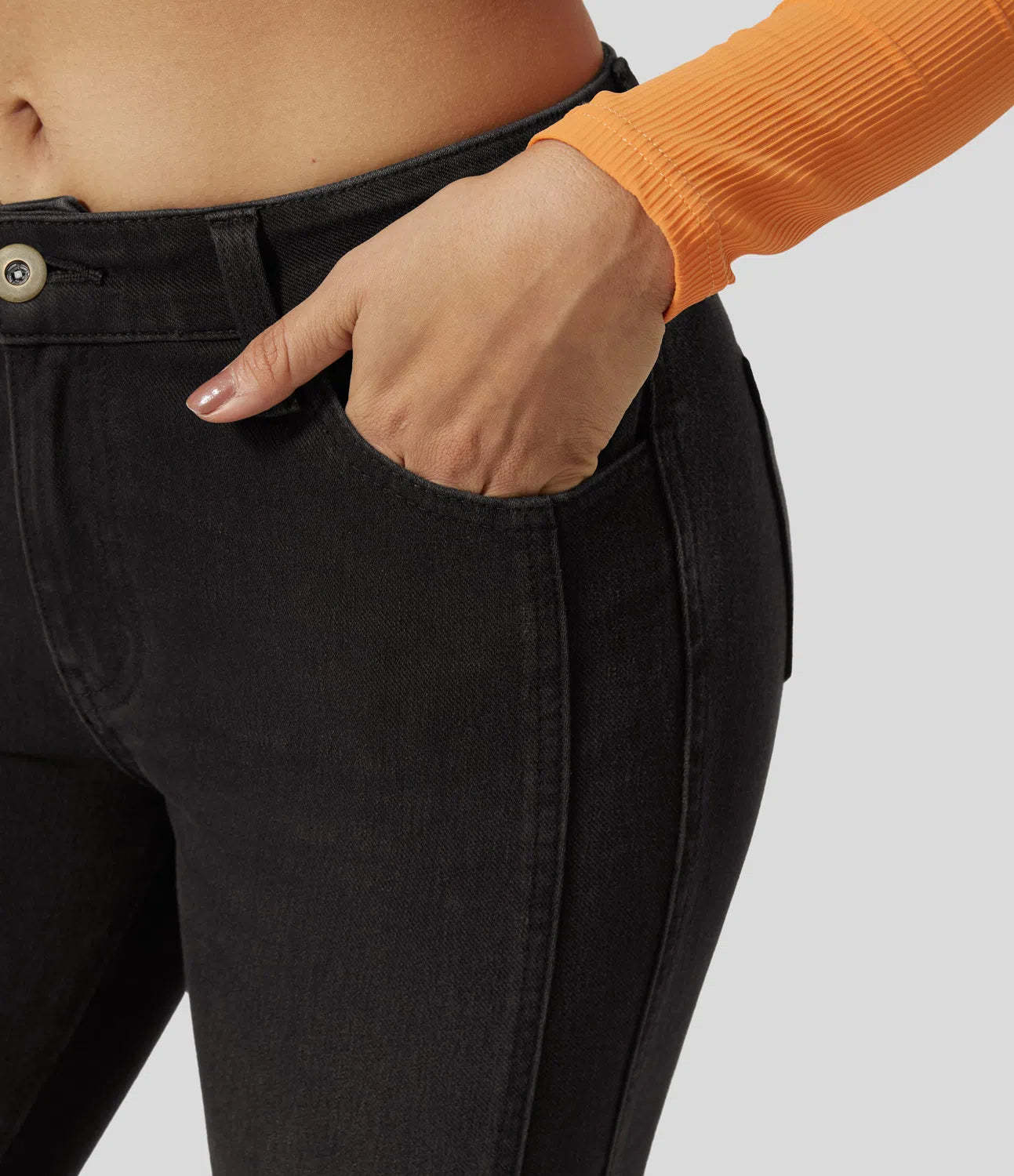 Mid Rise Button Zipper Multiple Pockets Stretchy Knit Casual Skinny Jeans-Legletic
