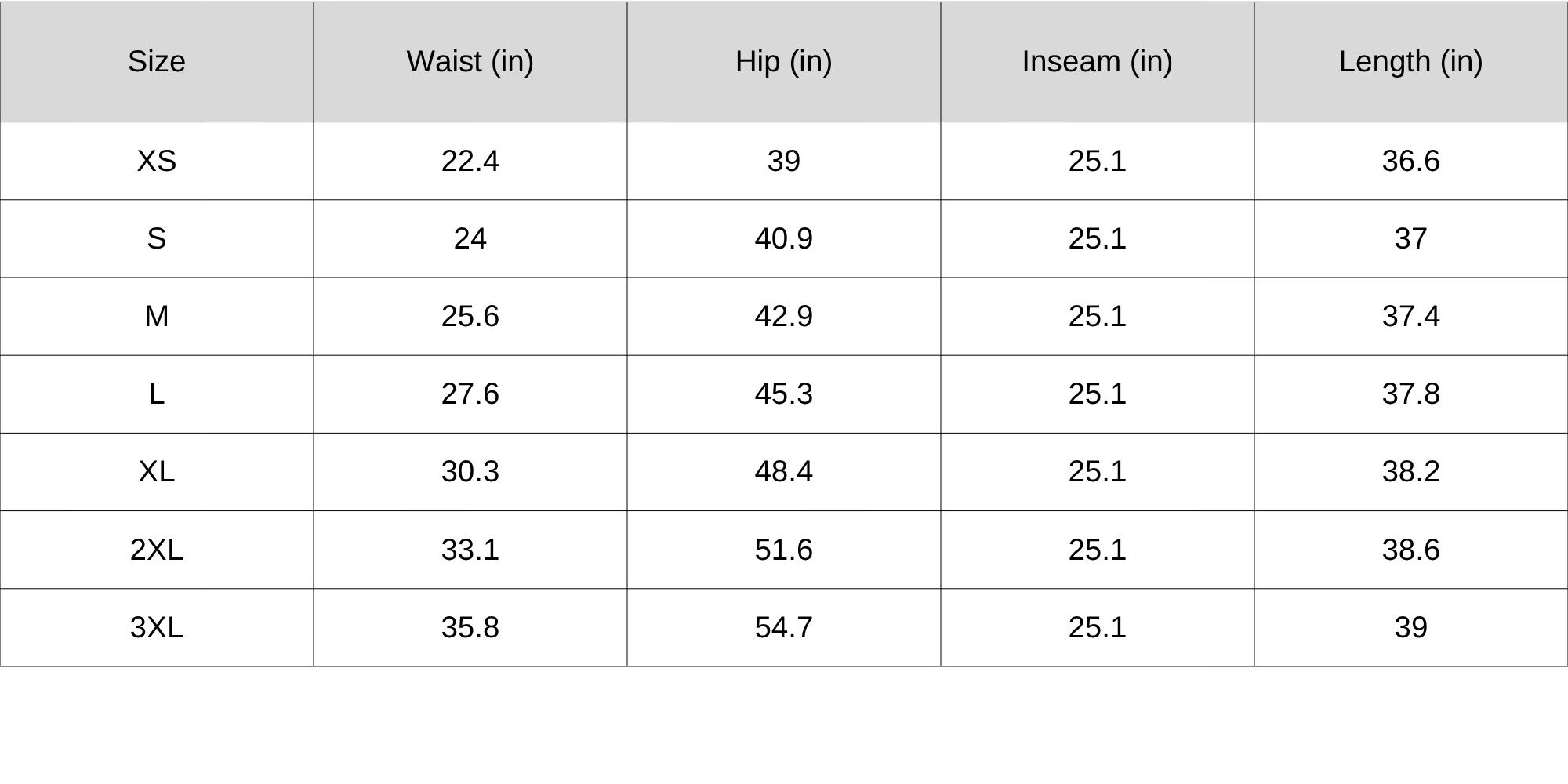 Size Chart