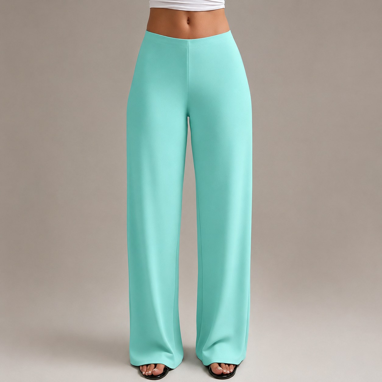 High Rise Stretch Straight Cut Pants For Casual Office Wear For Women