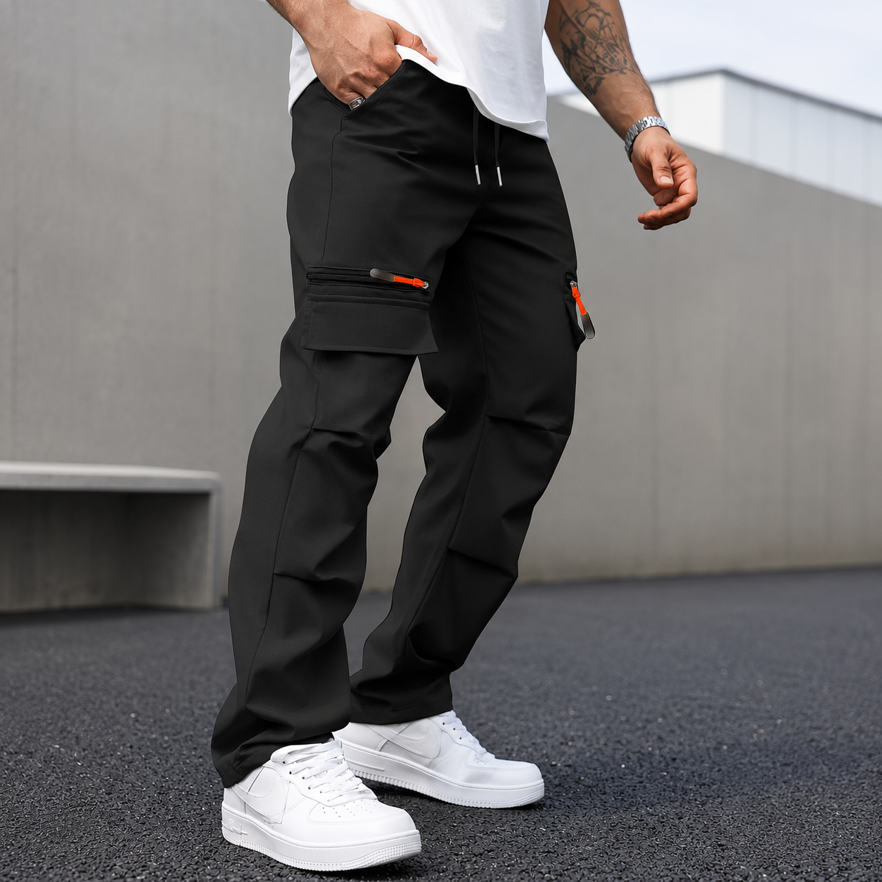 Casual Multi Pocket Cargo Pants With Straight Cut Design For Men