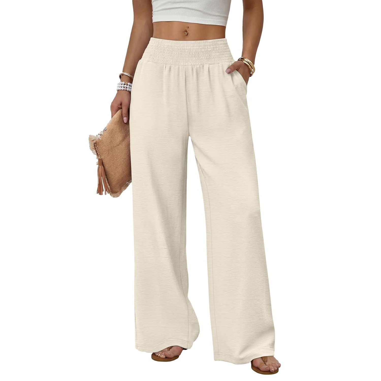 Casual Lounge Wide Flowy High Pants For Women