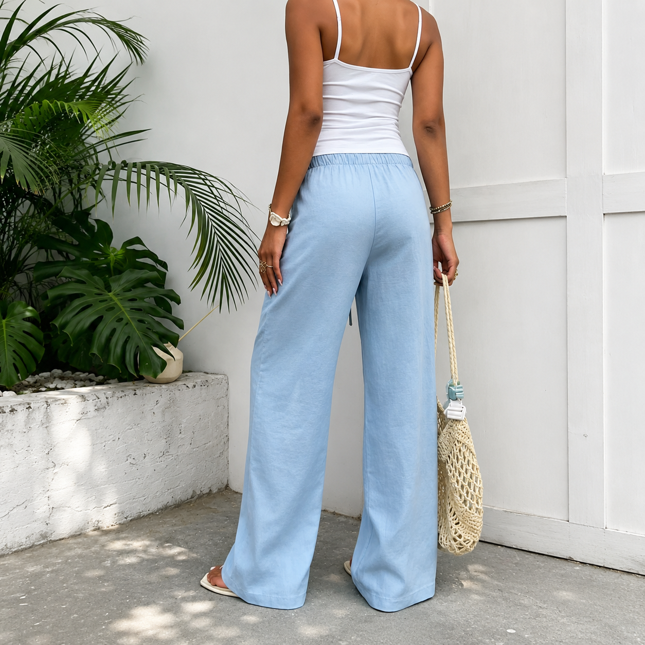 Linen Style High Rise Casual Pants For Everyday Vacation Women