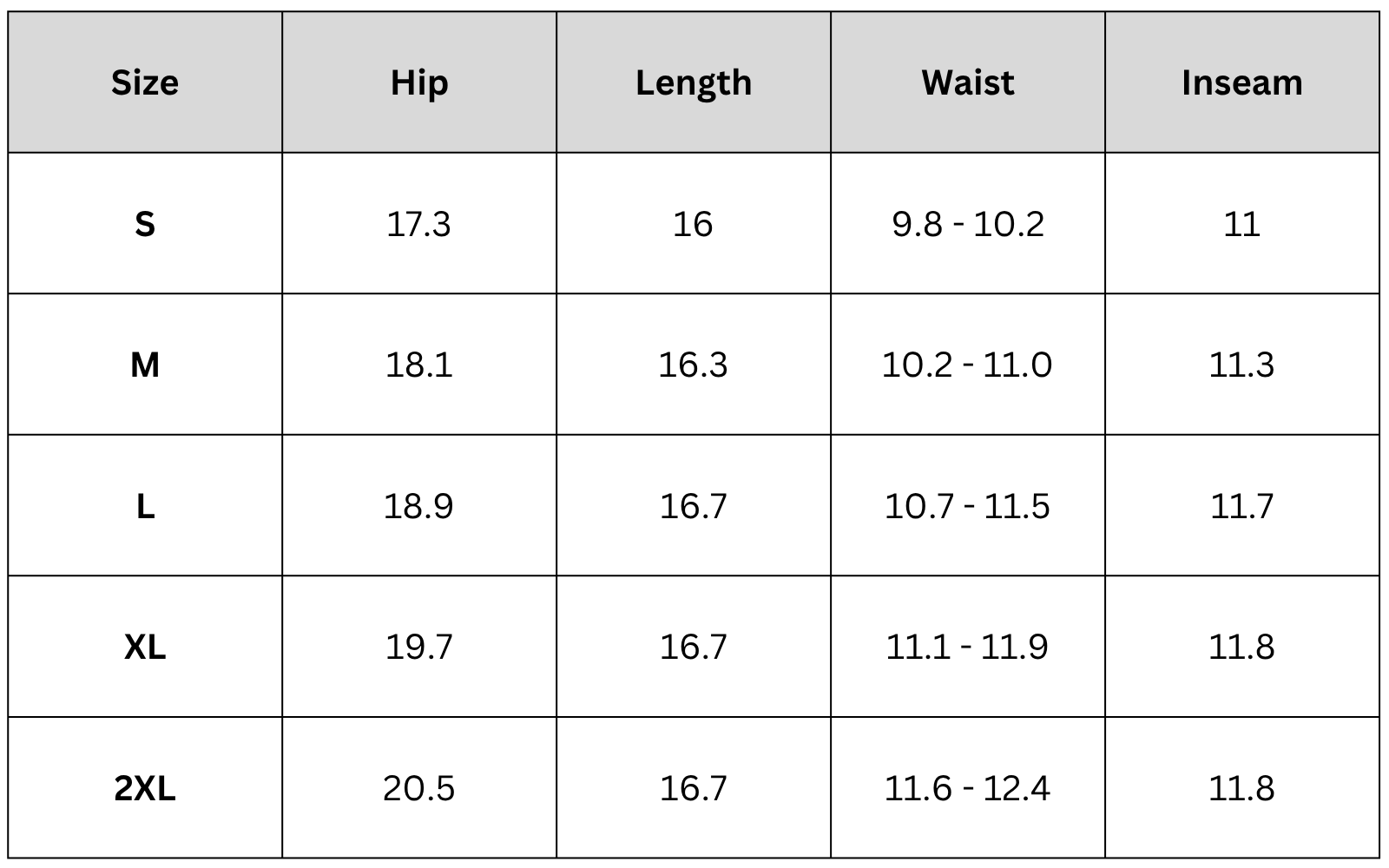 Size Chart