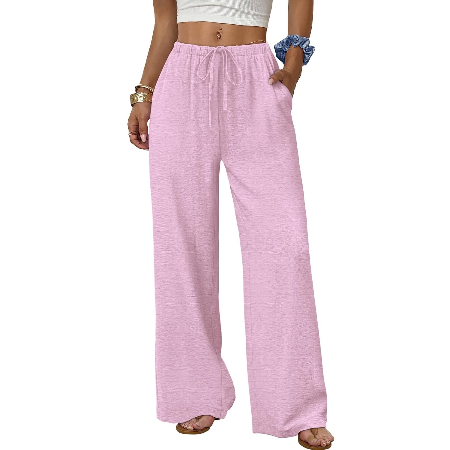 Flowy Wide Length Palazzo Pants With Pockets For Women