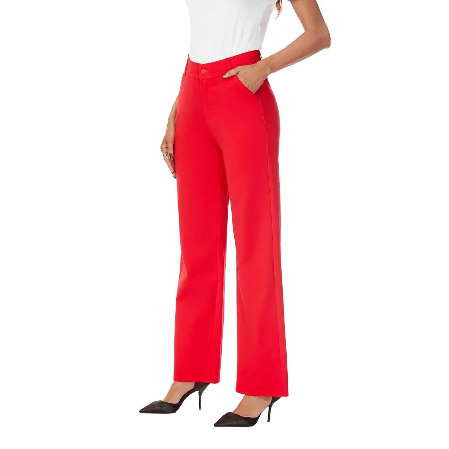 Casual Straight High Trousers With Pockets For Women