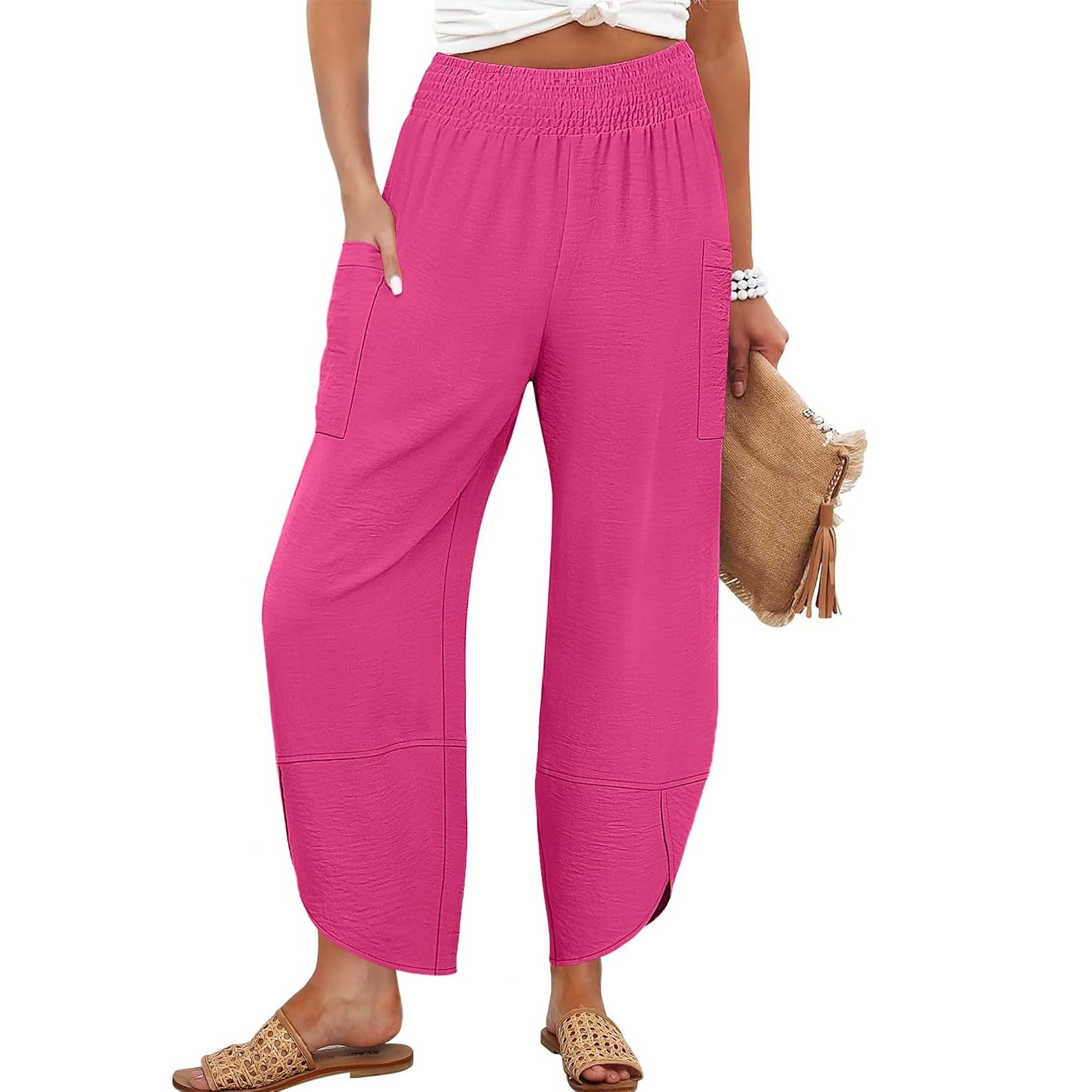Casual Lounge Wide Flowy Loose Cropped Fit Pants For Women