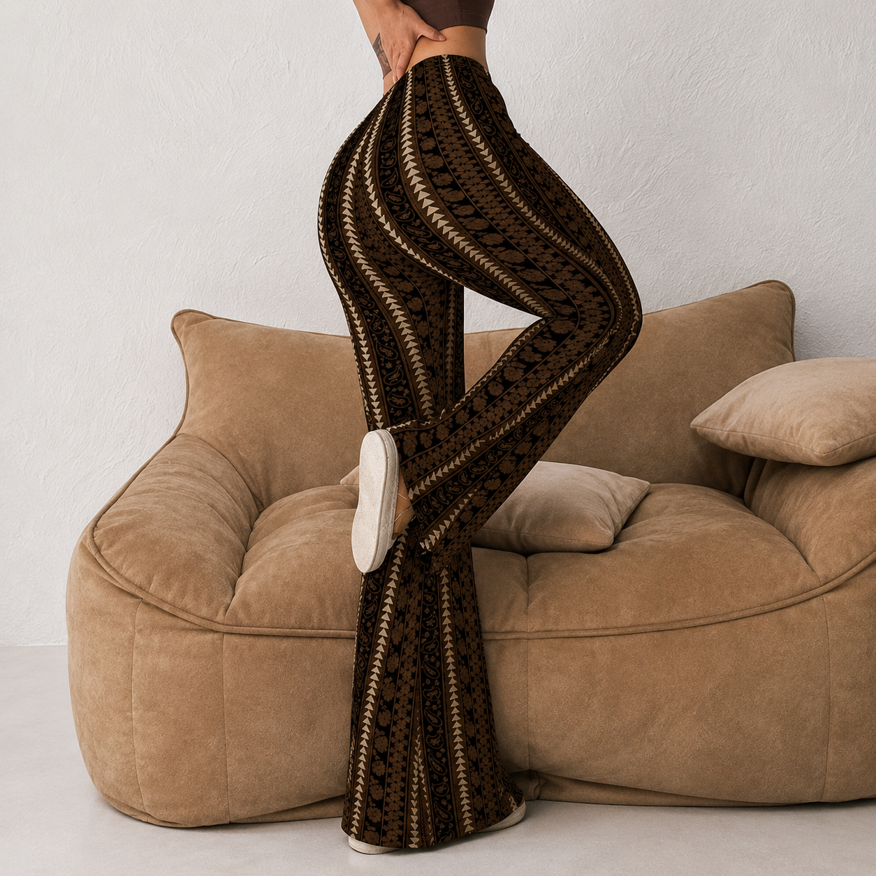 Printed Flared Knit Fitted Daily Bottoms Trousers