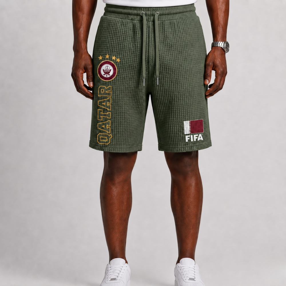 FIFA 2026 Qatar Printed Waffle Football Fan Shorts
