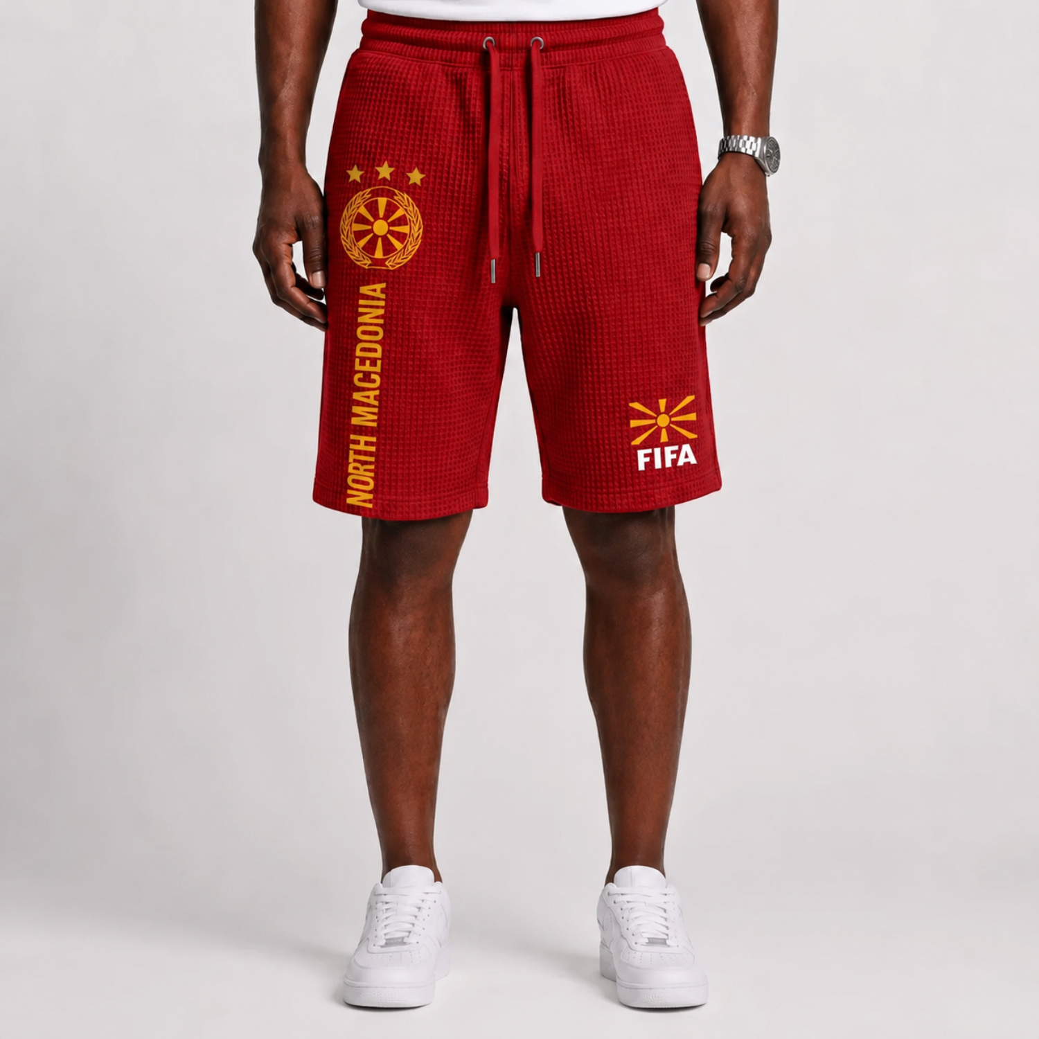 FIFA 2026 North Macedonia Printed Waffle Football Fan Shorts