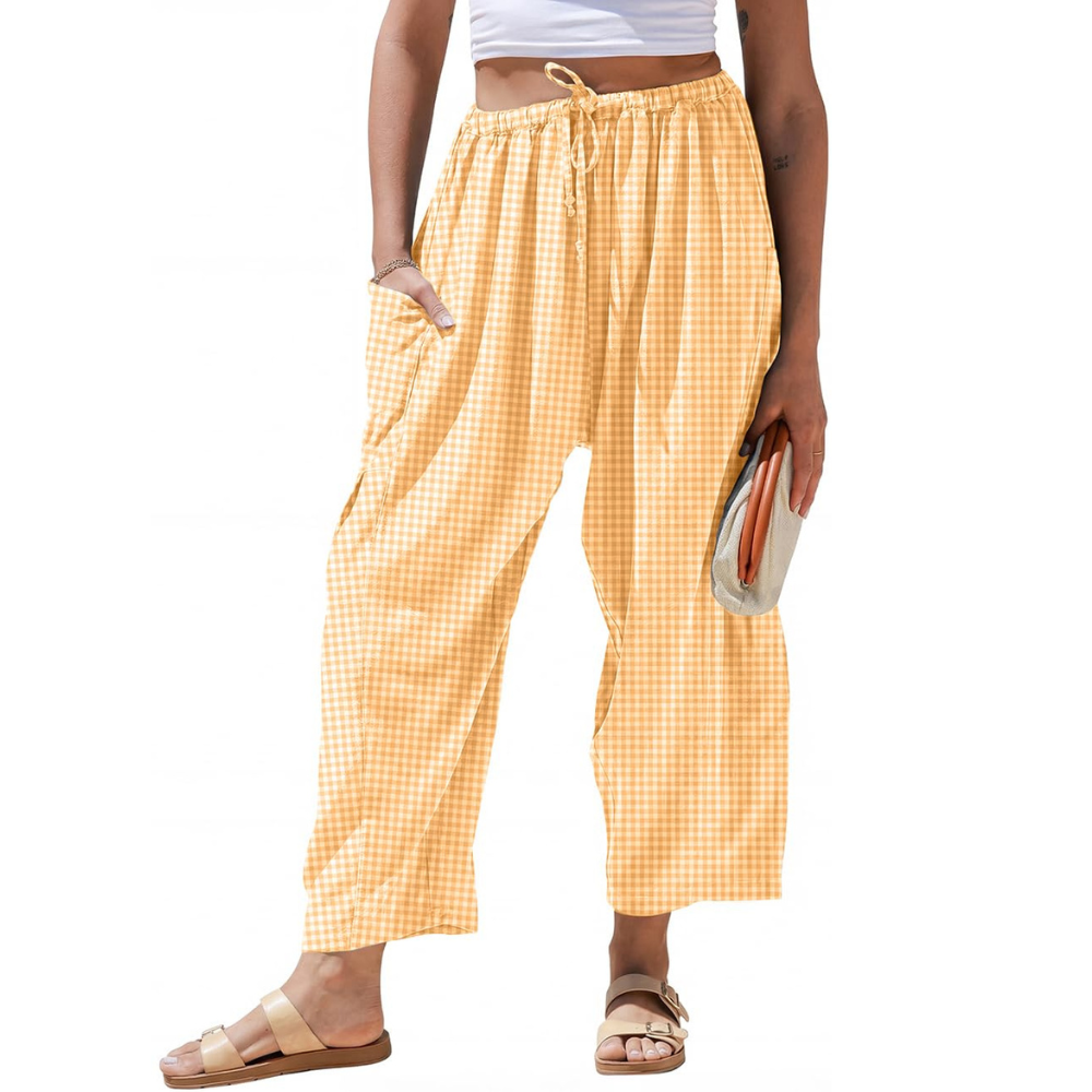 Striped Drawstring Palazzo Pants With Pockets