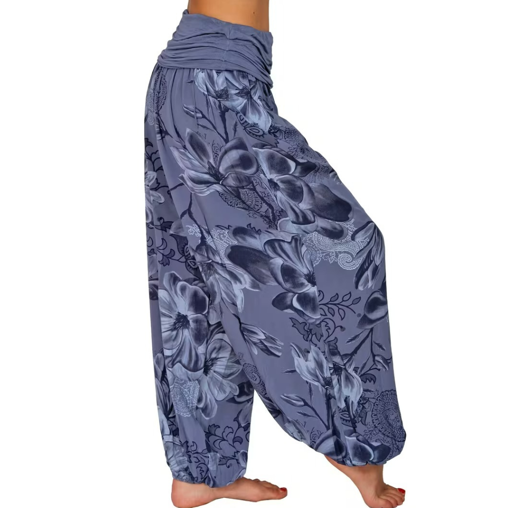 Boho Floral Print Ruched Harem Pants For Women
