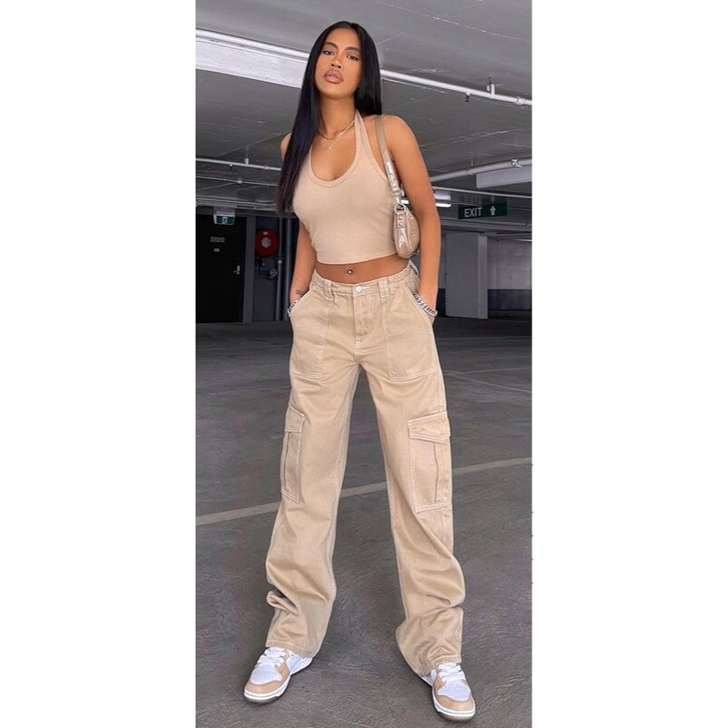 Straight Cargo Pants With Pockets For Women-Legletic
