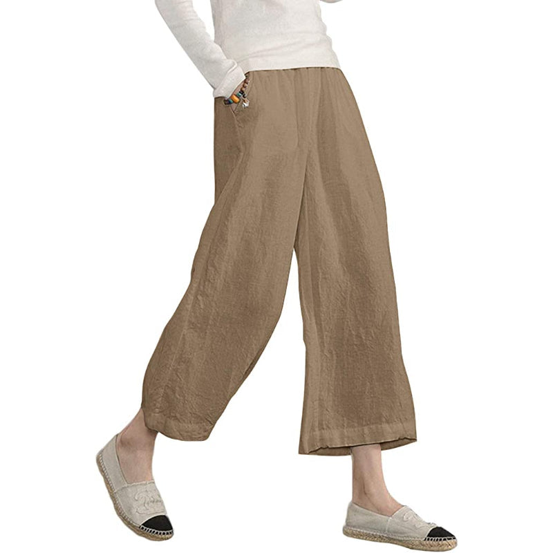 Comfy Loose Cotton Capris Cropped Wide Leg Pants-Legletic