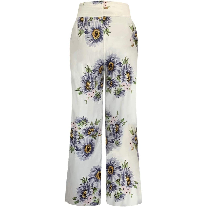 Women's Comfy Stretch Floral Print High Waist Drawstring Palazzo Wide Leg Pants-Legletic