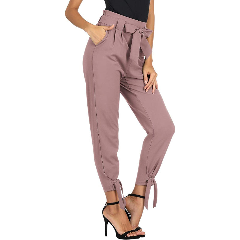 Women High Waist Casual Pencil Pants With Bow-Knot Pockets-Legletic
