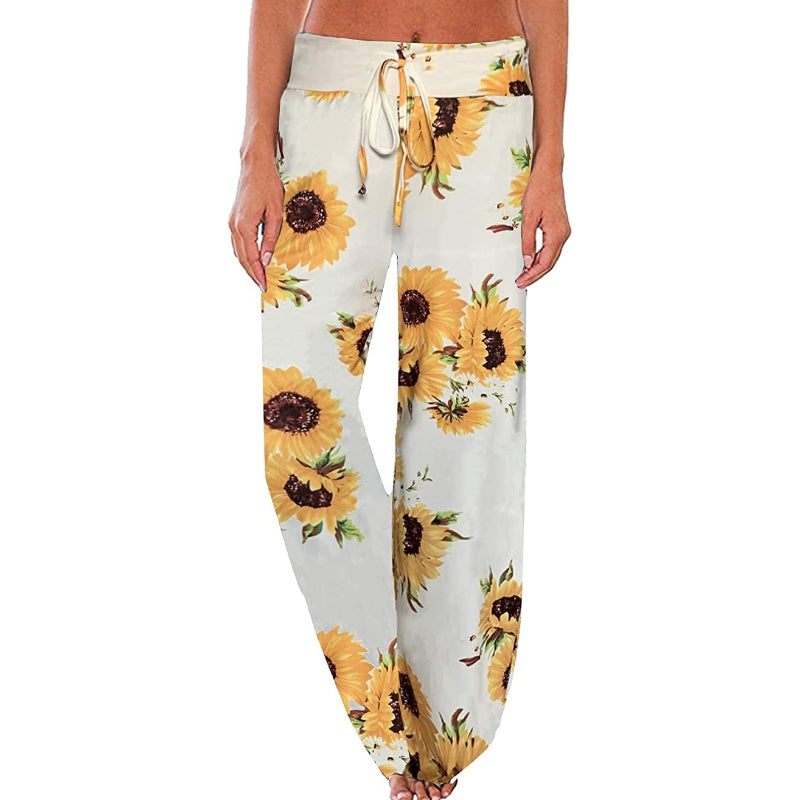 Women's Floral Print High Waist Drawstring Wide Leg Pants-Legletic