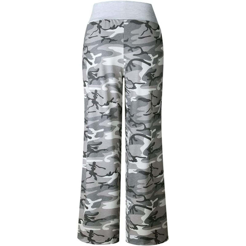 Women's Comfy Stretch Floral Print High Waist Drawstring Palazzo Wide Leg Pants-Legletic