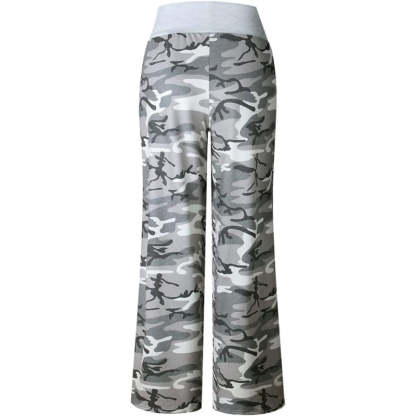 Women's Comfy Stretch Floral Print High Waist Drawstring Palazzo Wide Leg Pants-Legletic