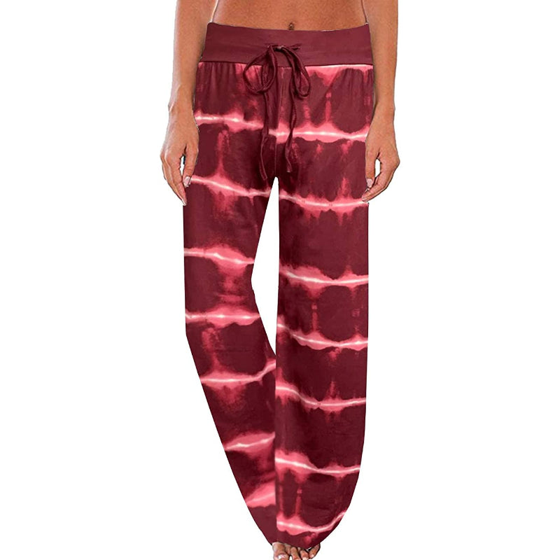 Women's Comfy Floral Print High Waist Drawstring Palazzo Wide Leg Pants-Legletic