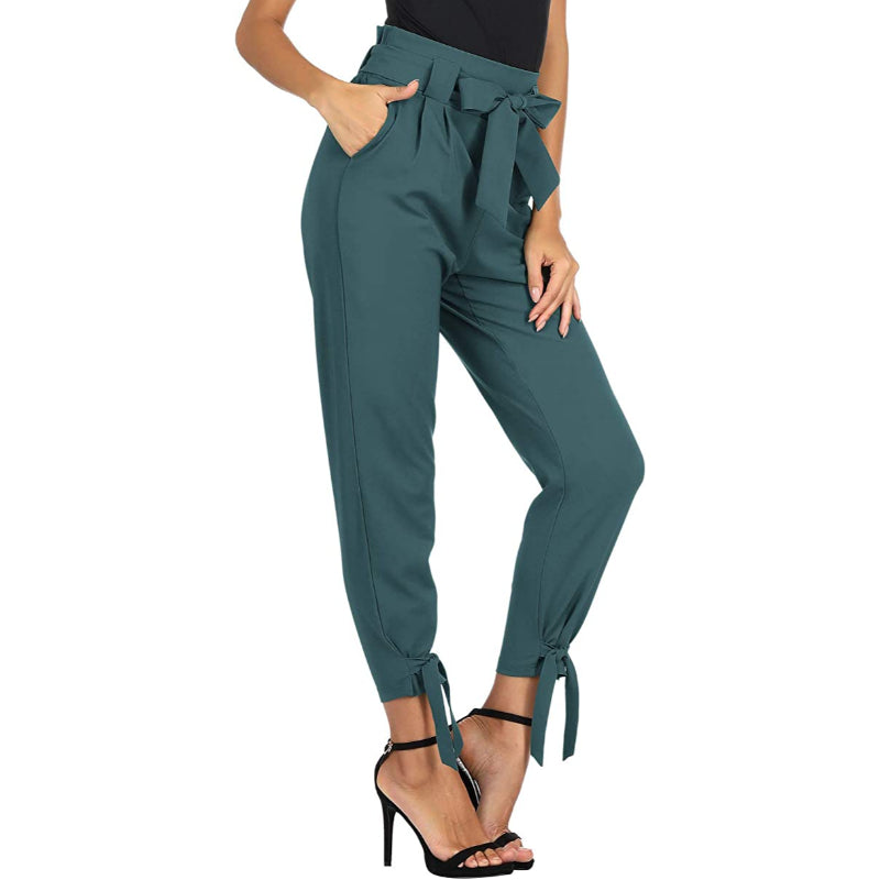 Women High Waist Regular Fit Pencil Pants With Bow-Knot Pockets-Legletic