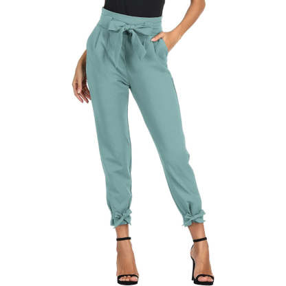 Women Regular Fit High Waist Pencil Pants With Bow-Knot Pockets-Legletic