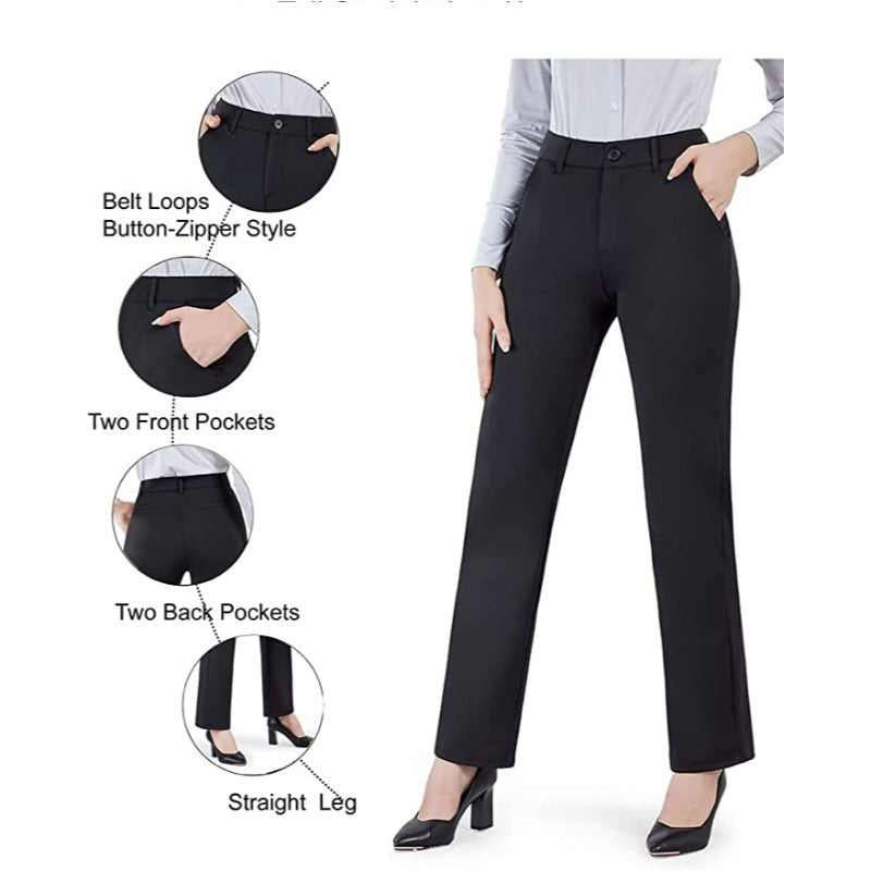 Women's Straight Leg Dress Pants With Pockets Business Casual Trousers For Work-Legletic